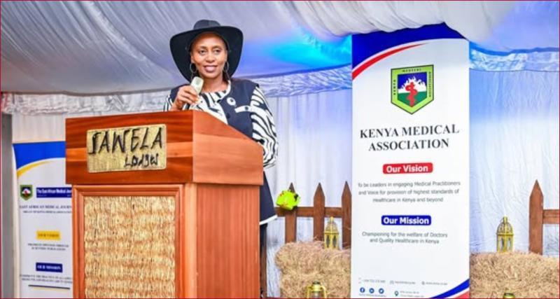 Medical Services Mary Muthoni speaking at a KMA function.